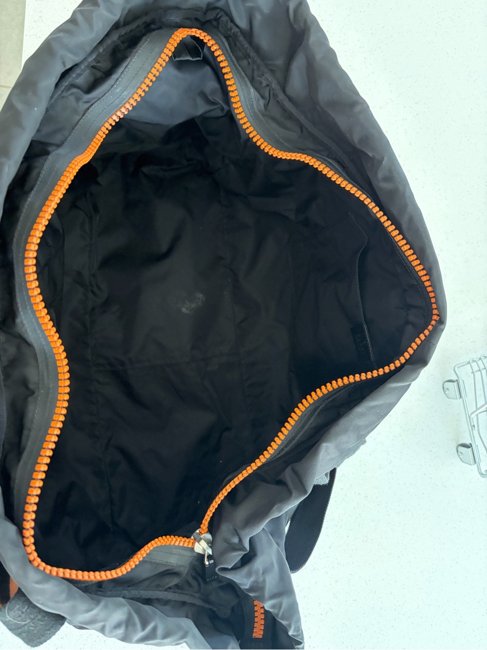 Gucci Black Canvas Duffel with Orange Trim and Striped Handles - Picture 7 of 12